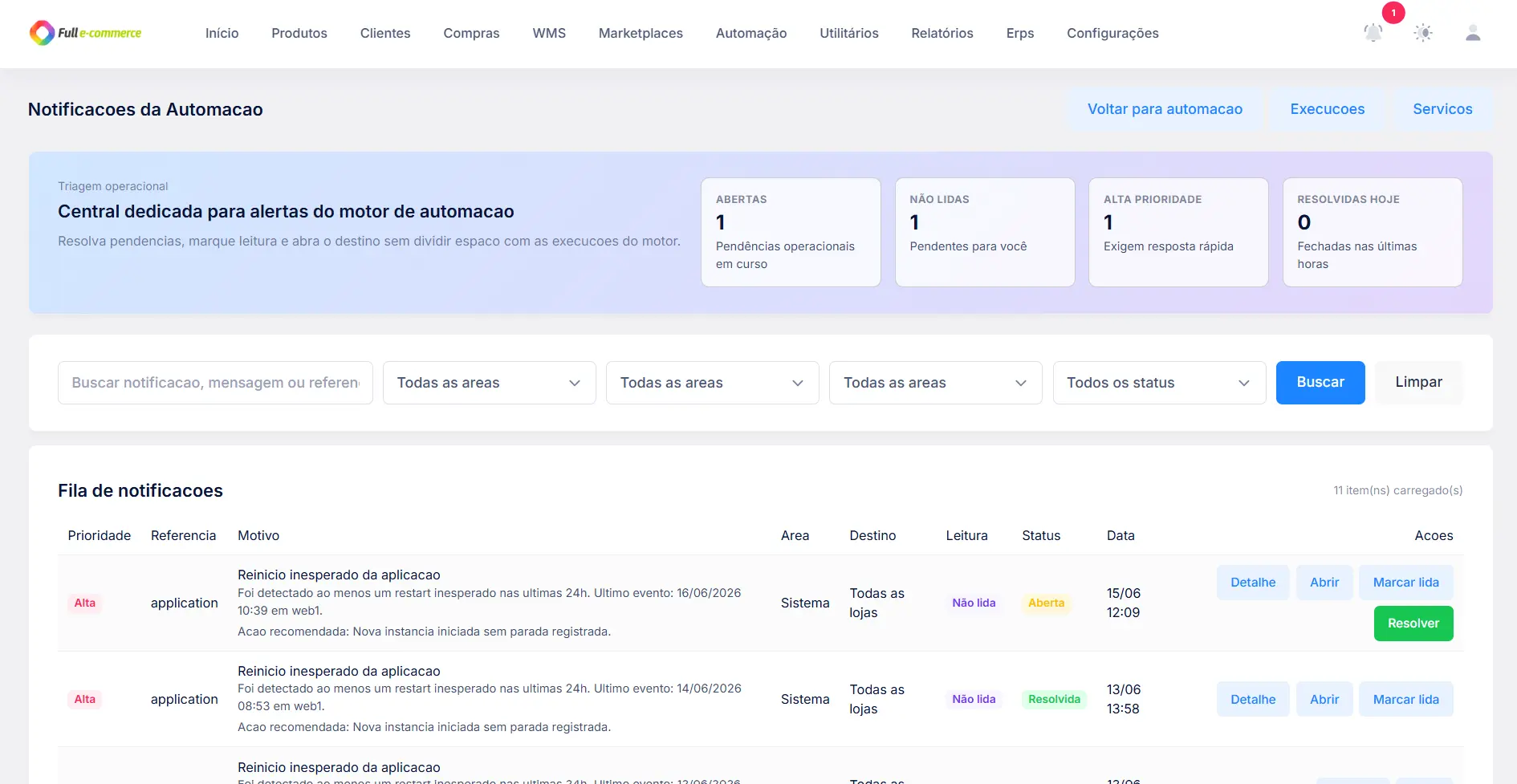 Notificações automáticas