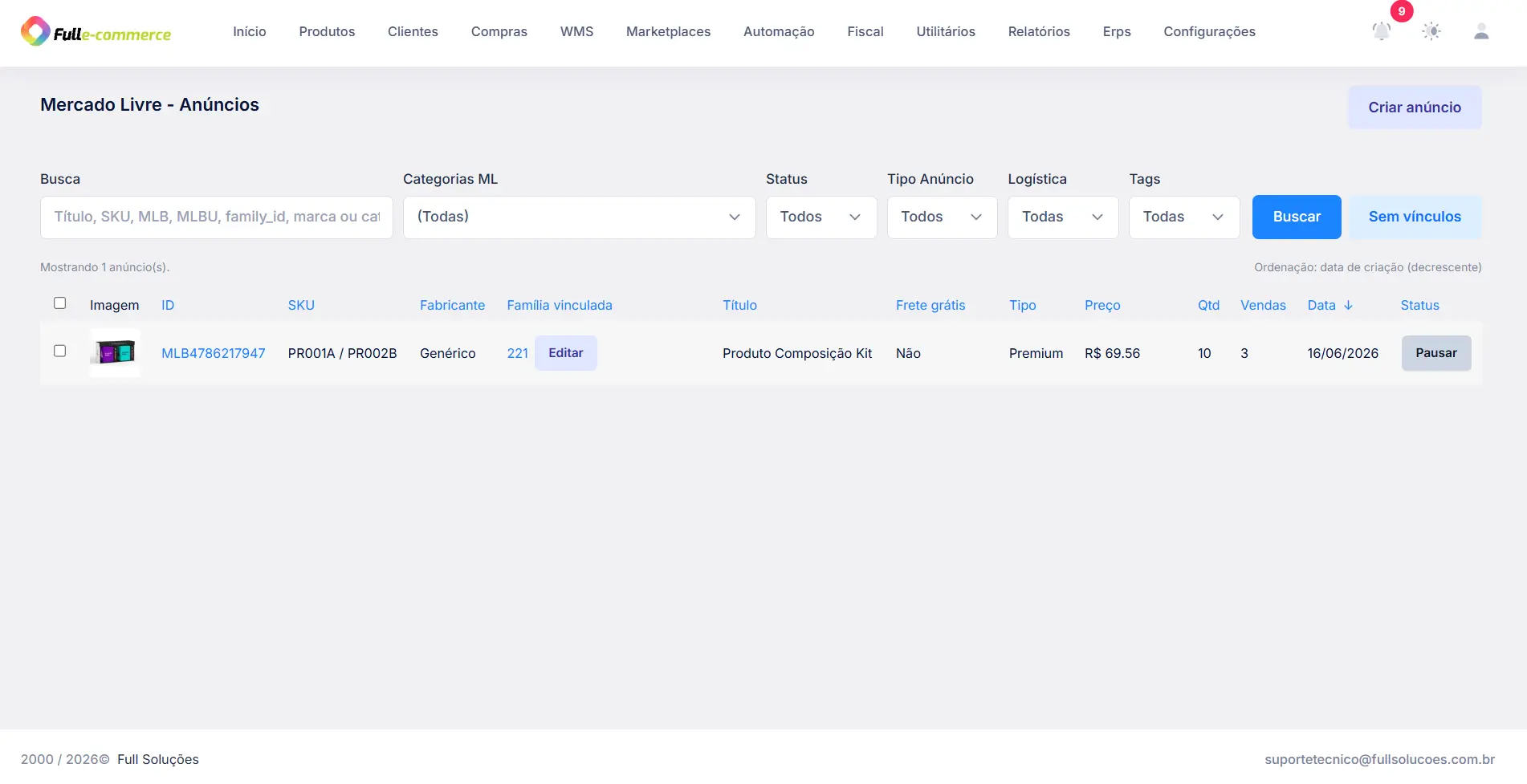 Gestão de anúncios de marketplaces na Full E-commerce