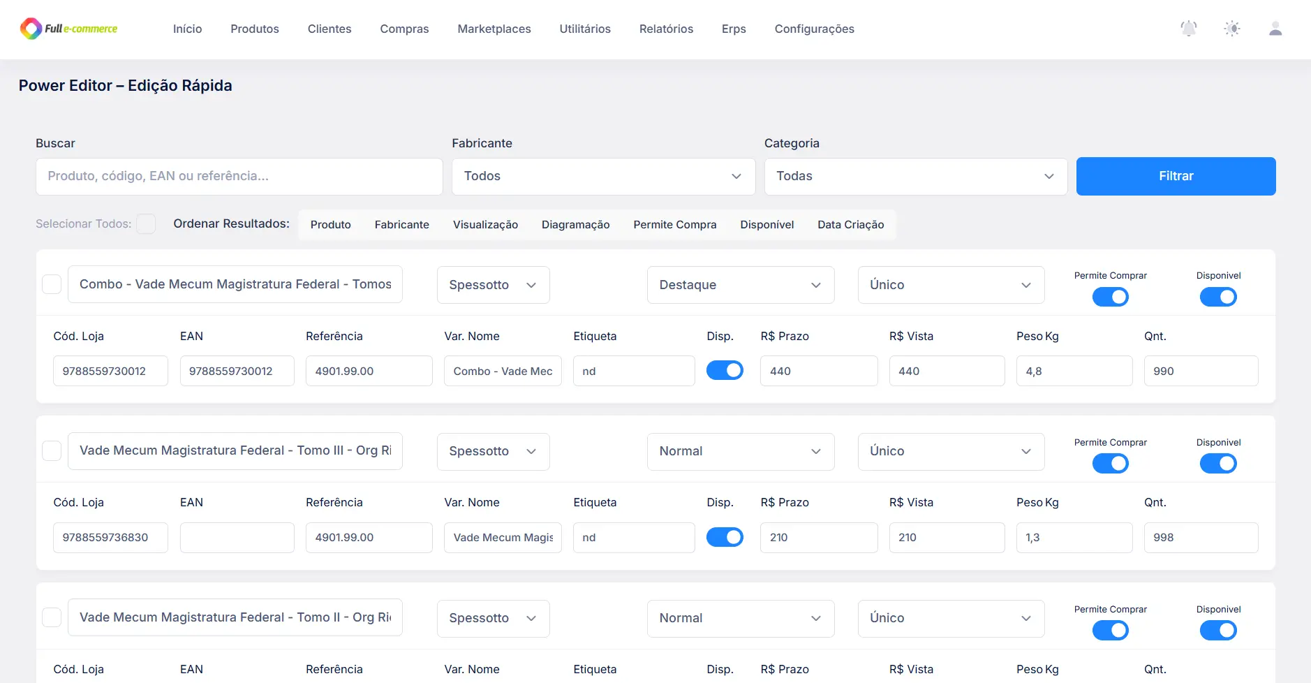 Power Editor Full E-commerce — edição em lote de produtos