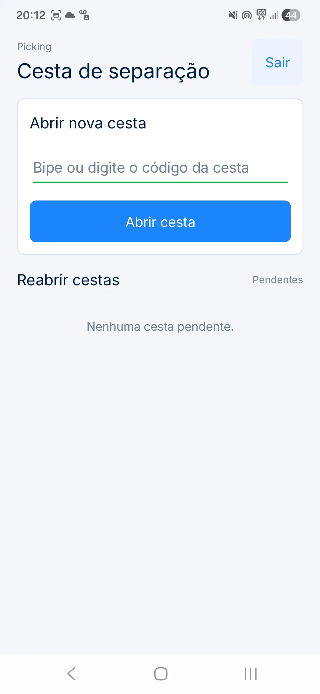 Picking Android - abertura e reabertura de cestas